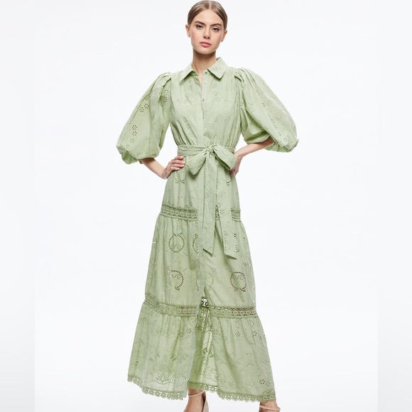 Alice + Olivia Dresses & Skirts - NWT alice + olivia LILLY COLLARED EYELET MAXI DRESS in green tea. Size 2